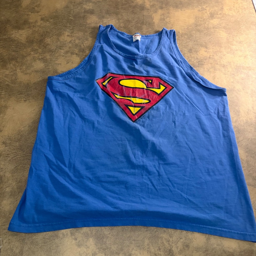 Anvil Superman Tank Top Mens 2X (FITS XL) Blue VTG 1999 DC Sleeveless *CRACKING*
